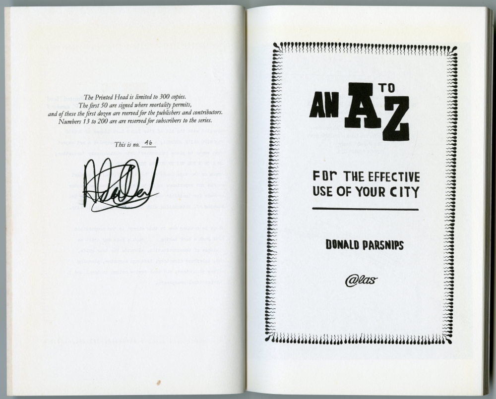 Donald Parsnips & Adam Dant “AN A TO Z FOR THE EFFECTIVE USE OF YOUR CITY” ナンバー